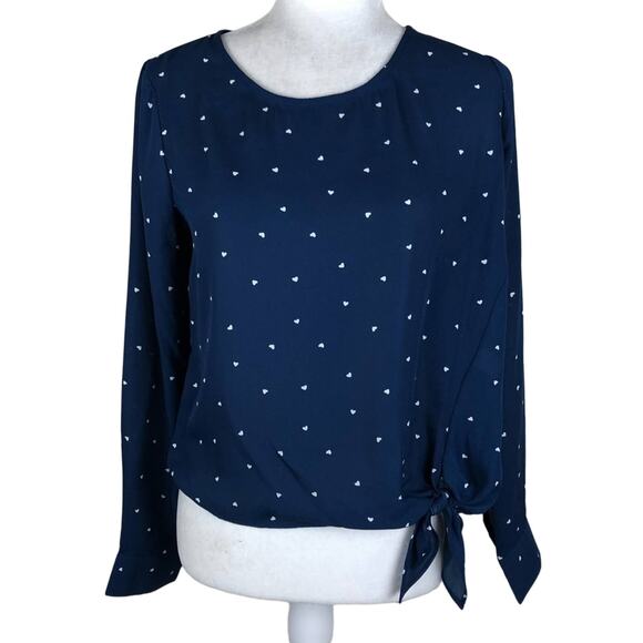 Socialite Tops - SOCIALITE Navy Blue Heart Tie Hem Blouse XS NWT